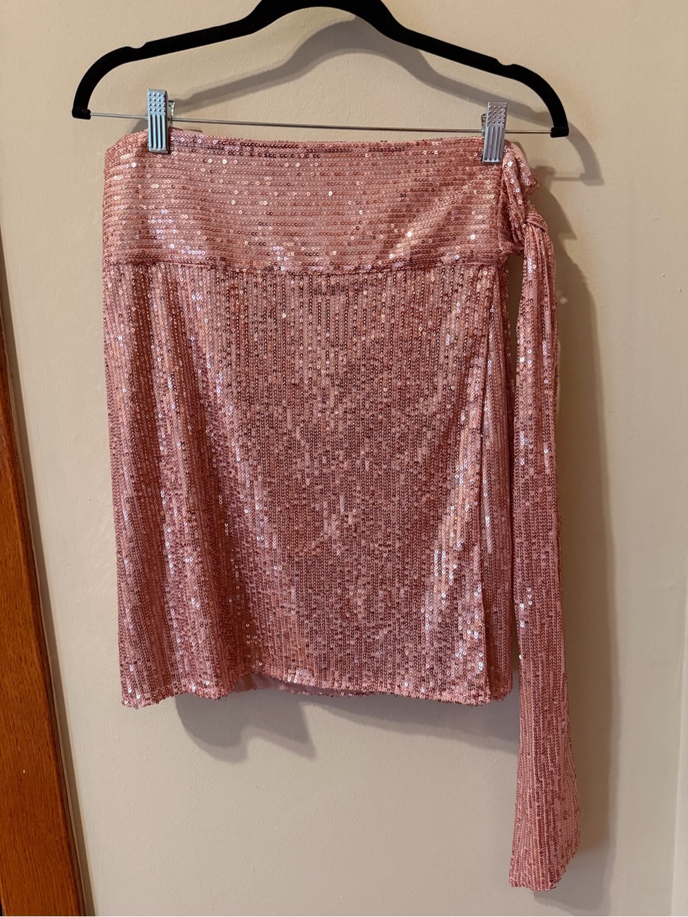 Sequin Wrap Mini Skirt - Rose Pink